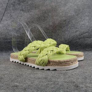 Marc Fisher Shoes Womens 6 Sandal Slides Double Woven Strap Leather Green Jaimee